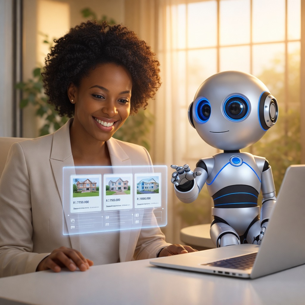 Woman with Blu AI assistant