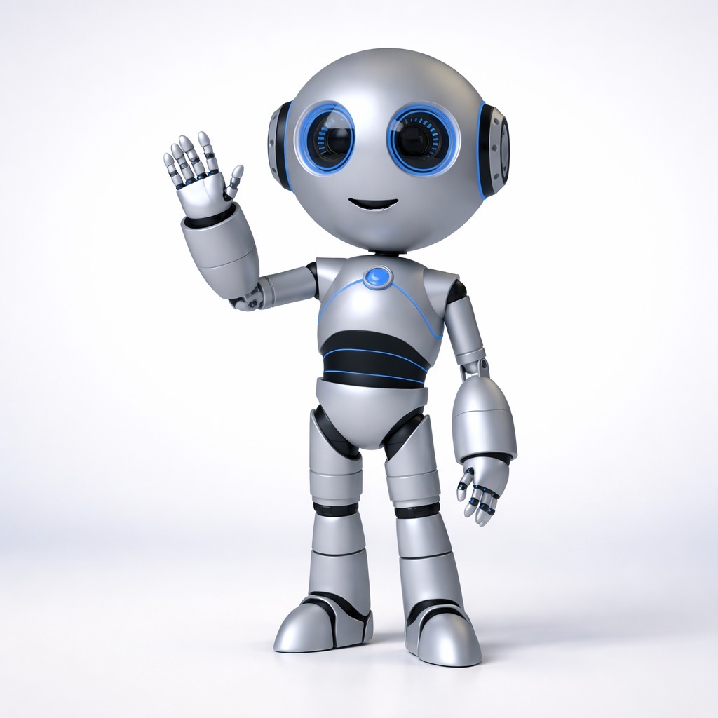 Blu robot waving
